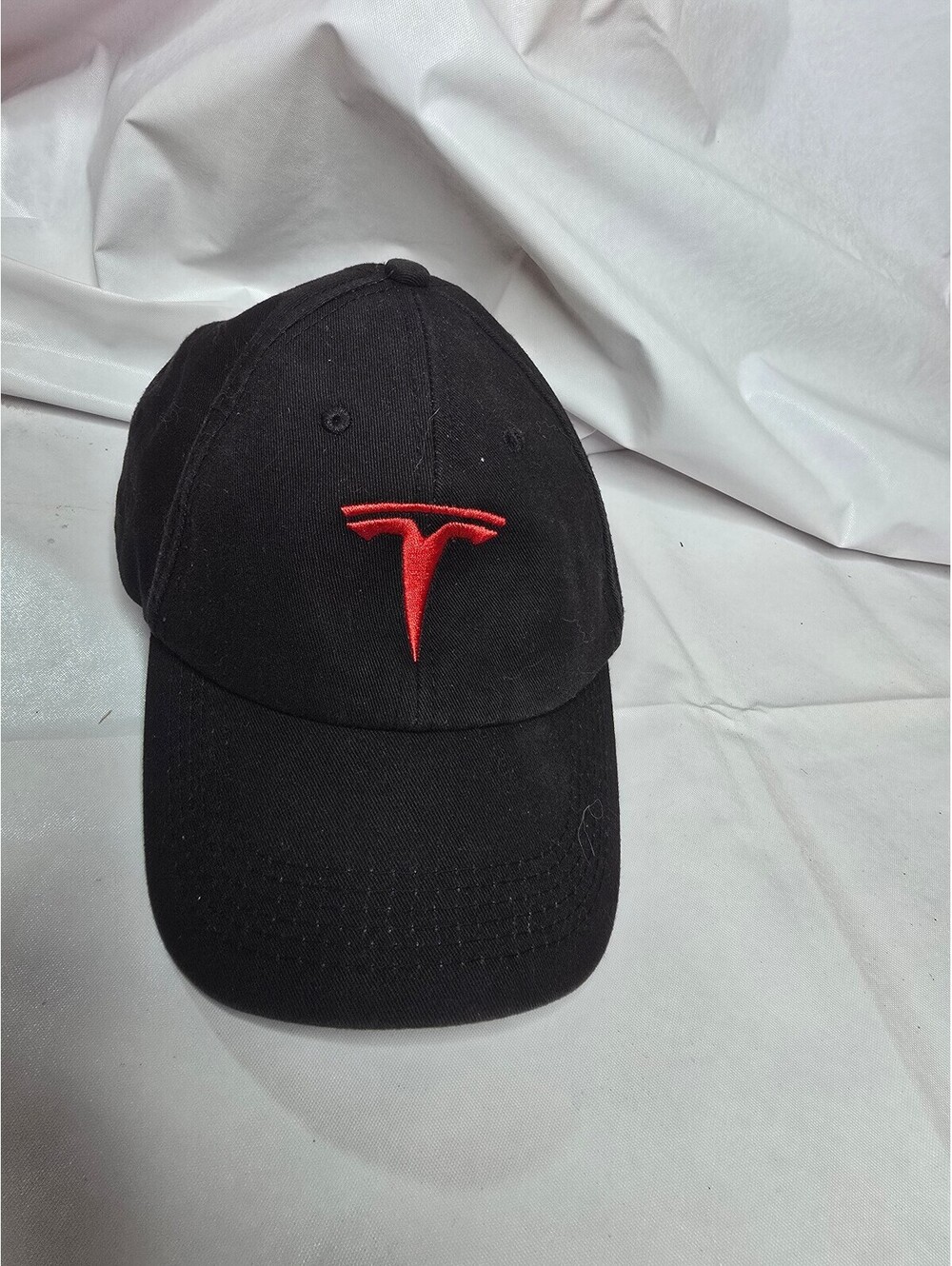 Tesla Black Baseball Cap with Red Logo and Adjustable Strap